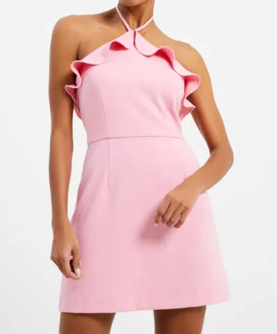 French Connection Whisper Ruffle Halter Neck Dress In Sea Pink