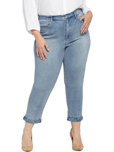 Nydj Plus Margot Womens Girlfriend Printed Cuff Skinny Jeans In Blue