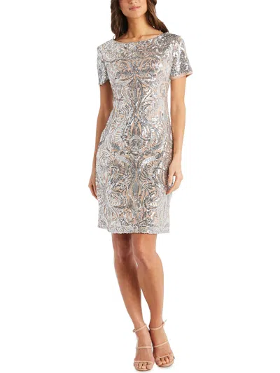 R & M Richards Womens Sequined Sheath Cocktail And Party Dress In Silver