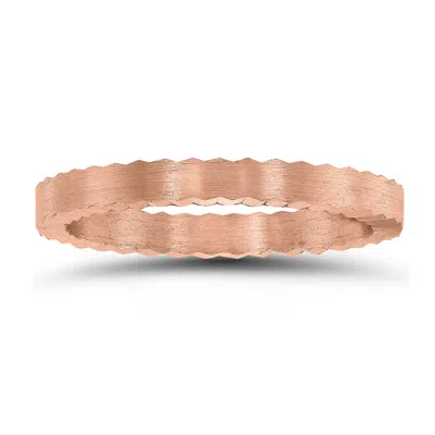 Sselects 2mm Matte Finish Jagged Edge Crown Wedding Band In 14k Rose Gold