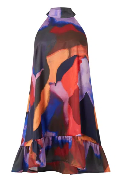 French Connection Isadora Elitan Drape Swing Dress In Cobalt Blue In Multi