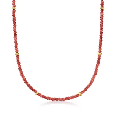 Ross-simons Garnet Bead Necklace With 18kt Gold Over Sterling In Red