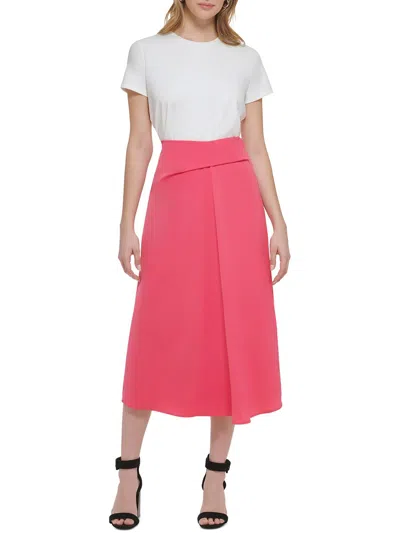 Calvin Klein Womens High Rise Twist Waist Midi Skirt In Pink