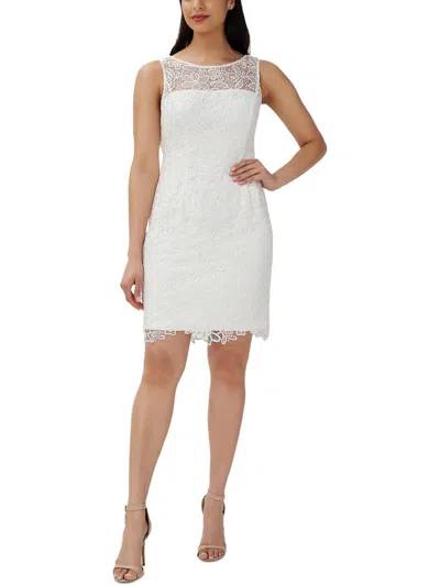Adrianna Papell Womens Lace Knee Length Sheath Dress In White