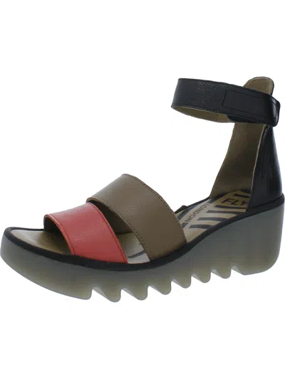 Fly London Womens Leather Ankle Strap Wedge Sandals In Grey