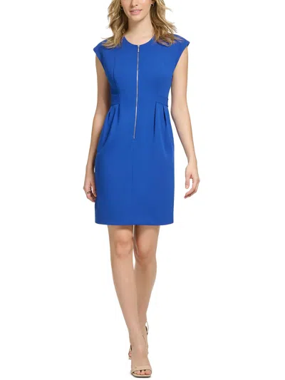 Calvin Klein Womens Work Short Fit & Flare Dress In Blue