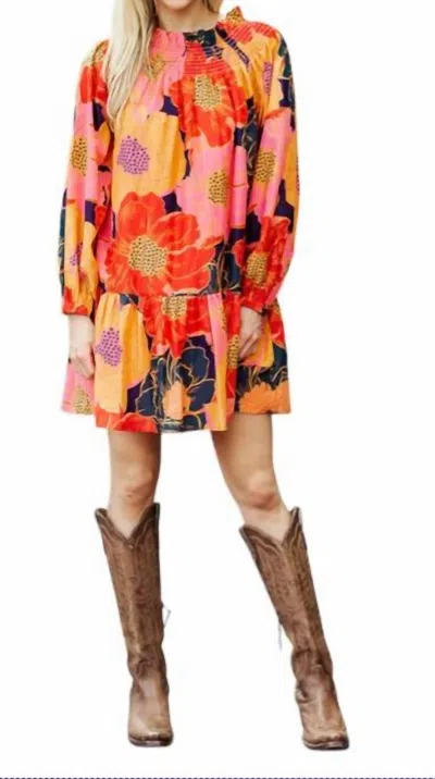 J.marie The Cabo Smocked Long Sleeve Dress In Floral In Multi