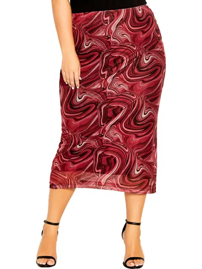 City Chic Womens Midi Printed Pencil Skirt In Pink