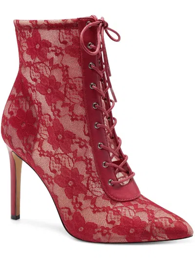 Inc Indira Womens Floral Lace Up Booties In Red