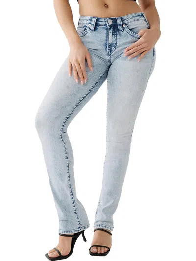 True Religion Billie Womens Mid-rise Light Wash Straight Leg Jeans In Blue