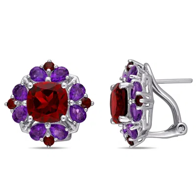 Mimi & Max 8 7/8ct Tgw Garnet And African Amethyst Quatrefoil Floral Earrings In Sterling Silver In Purple