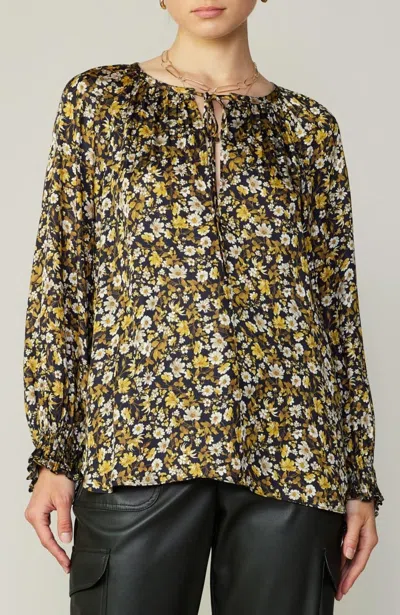 Current Air Floral Blouse In Black Floral In Gold