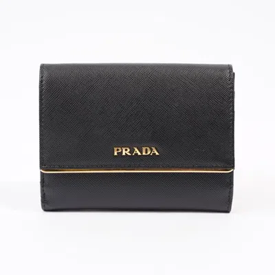 Prada Compact Wallet Saffiano Leather In Black
