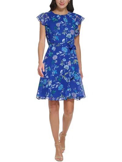 Jessica Howard Petites Womens Cocktail Mini Fit & Flare Dress In Blue