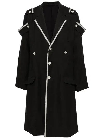 Yohji Yamamoto Contrast-trim Ramie Coat In Black