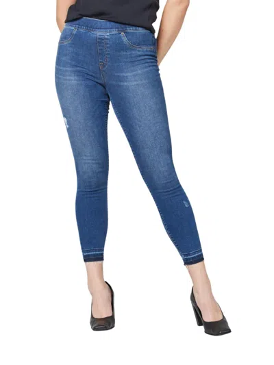 Spanx Distressed Skinny Medium Wash Jeans In Blue