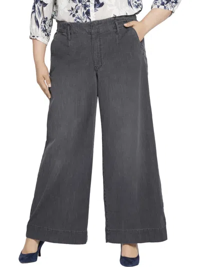 Nydj Plus Womens High Rise Pleated Wide Leg Jeans In Grey