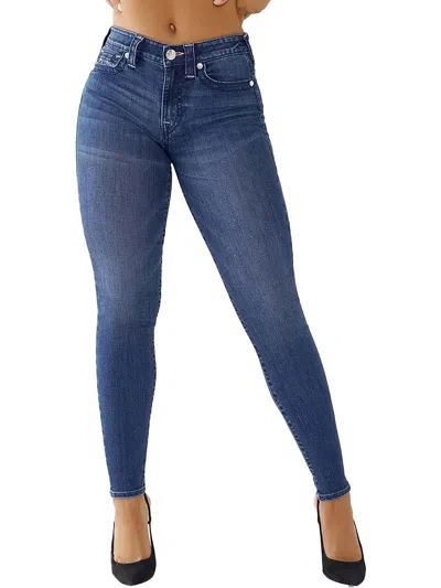 True Religion Jennie Curvy Womens Mid-rise Whisker Wash Skinny Jeans In Blue