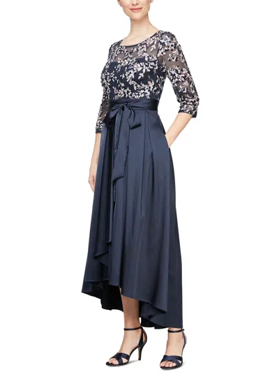 Alex Evenings Womens Formal Embroidered Evening Dress In Blue