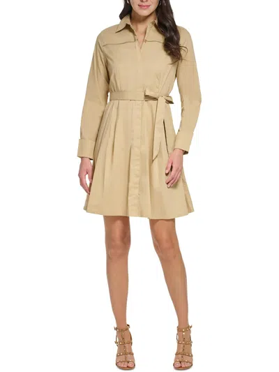 Dkny Womens Collared Mini Shirtdress In Beige