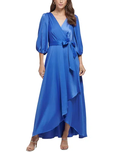 Dkny Womens Faux Wrap Ankle Length Wrap Dress In Blue