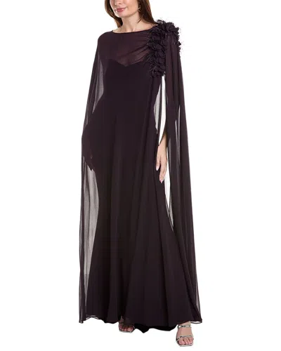 Badgley Mischka Chiffon Overlay Gown In Black