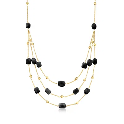 Ross-simons Onyx Bead Station Necklace In 18kt Gold Over Sterling In Black