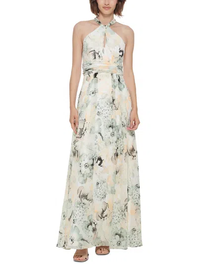 Calvin Klein Womens Chiffon Floral Evening Dress In Beige