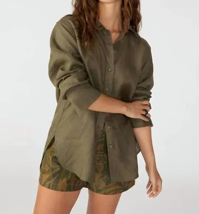 Sanctuary Relaxed Linen Shirt In Mossy Green