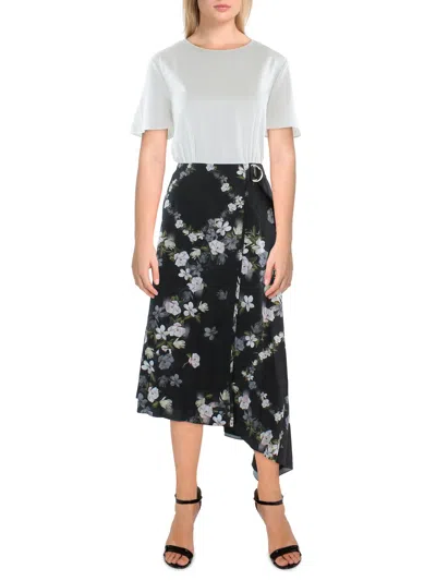 Ted Baker Womens Floral Belted Midi Dress In White