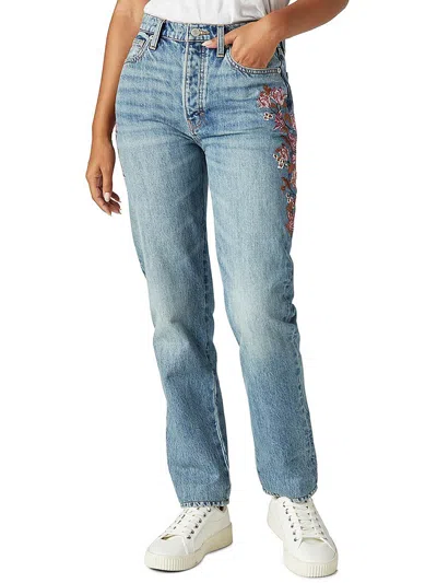 Lucky Brand Womens High-rise Embroidered Mom Jeans In Blue