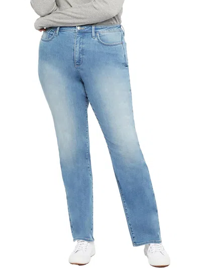 Nydj Plus Womens Relaxed Light Wash Straight Leg Jeans In Blue