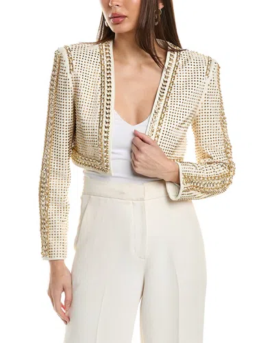 Alice And Olivia Maria Leather Crop Jacket In Beige