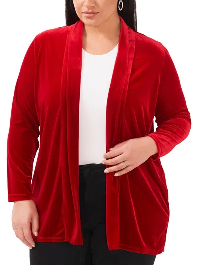 Vince Camuto Plus Sparkle And Shine Womens Velvet Long Sleeves Open-front Blazer In Red