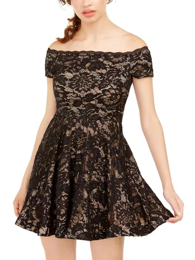 B Darlin Juniors Womens Lace Sequined Party Dress In Black