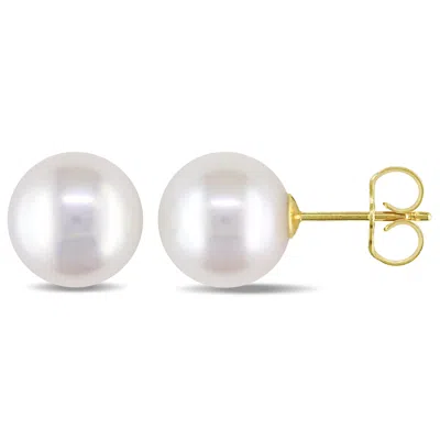 Mimi & Max 9-9.5mm White Cultured Freshwater Pearl Stud Earrings In 14k Yellow Gold In Silver