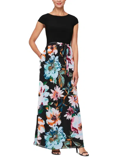 Slny Womens Chiffon Floral Maxi Dress In Black