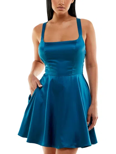 B Darlin Juniors Womens Semi-formal Mini Cocktail And Party Dress In Blue