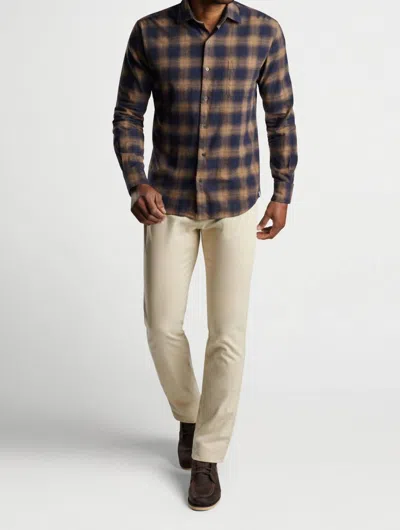 Peter Millar Edgehill Cotton Sport Shirt In Navy In Brown