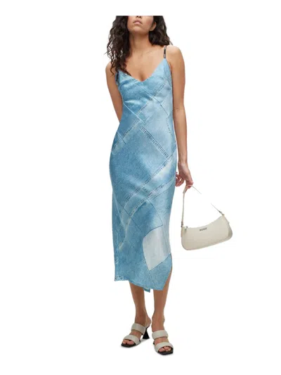 Hugo Womens Daytime Tea-length Slip Dress In Blue
