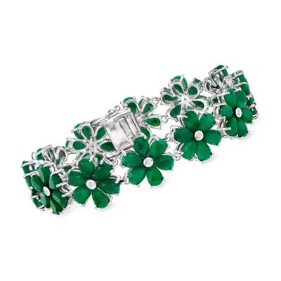 Ross-simons Emerald And . Diamond Flower Bracelet In Sterling Silver In Green