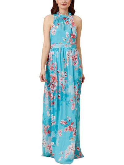 Adrianna Papell Womens Halter Long Fit & Flare Dress In Blue