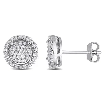 Mimi & Max 1/3ct Tw Diamond Cluster Halo Earrings In Sterling Silver In Metallic
