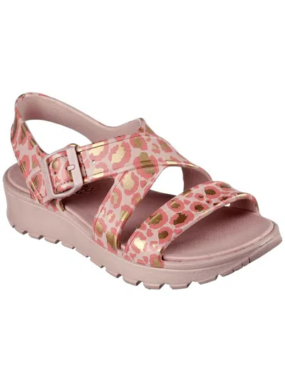 Skechers Fierce Vibes Womens Slip On Strappy Wedge Sandals In Pink