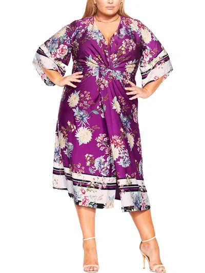 City Chic Plus Linda Womens Daytime Faux-wrap Shift Dress In Purple