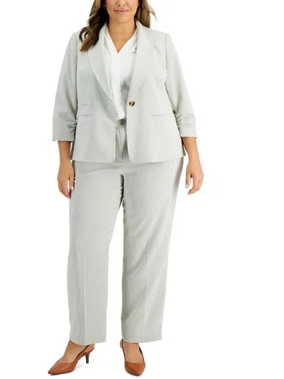Le Suit Plus Womens Seersucker 2pc Pant Suit In White