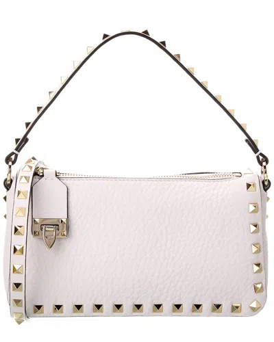 Valentino Garavani Rockstud Small Grainy Leather Crossbody In White