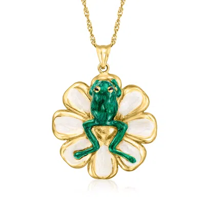 Ross-simons Italian Multicolored Enamel Frog On A Flower Pendant Necklace In 18kt Gold Over Sterling In Green