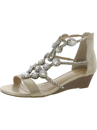 Thalia Sodi Truley Womens Metallic Embellished Wedge Sandals In Beige