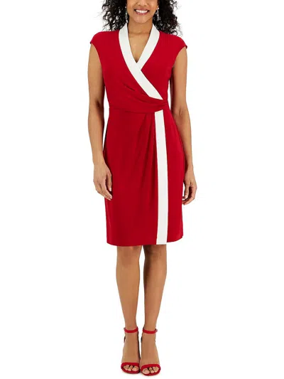 Kasper Womens Colorblock Short Wrap Dress In Red
